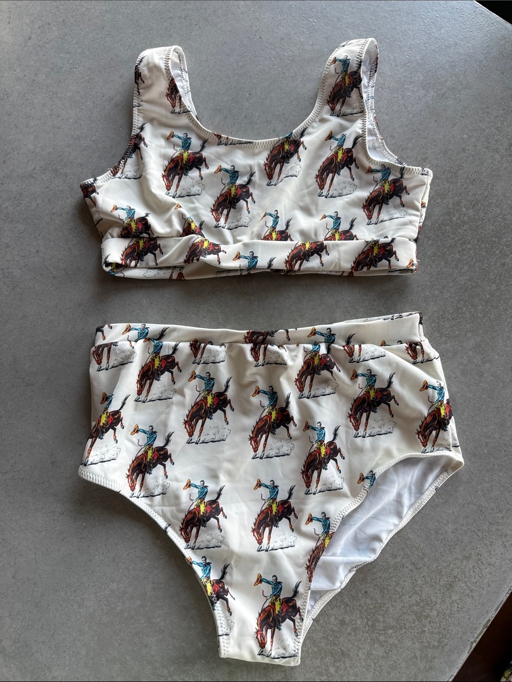 Cream Two-Piece Horse-Print High-Waist Bikini